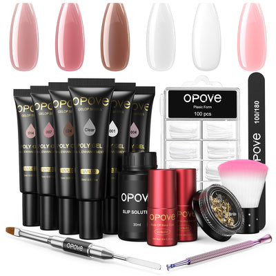 Poly Gel Nail Kit, opove Nail Builder Gel Extension Nail thickening Solution French Nail Art Equitment - 6 Colors 15ML